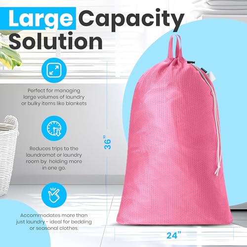 Handy Laundry Mesh XL Laundry Bag 24"x36" with Shoulder Strap, Pink - color: Pink, size: 1-Pack