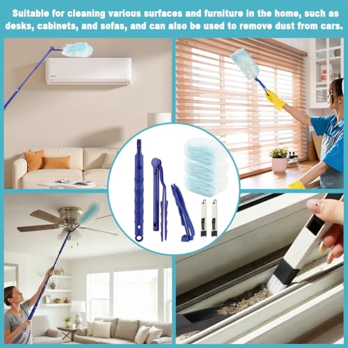 30 Count Duster Refills Kit for Swiffer Duster, Single-Sided Electrostatic Duster with 2 Handles + 2 Mini Crevice Brush, Dusters Refills Replacement for Cleaning Home, Blinds, Fans (Color:Blue)