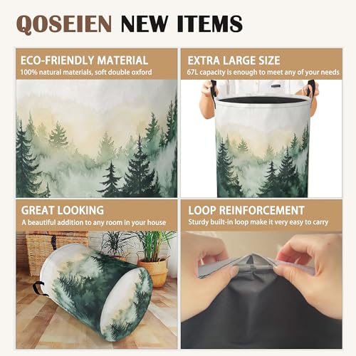 Large Laundry Basket,Green Forest Collapsible Laundry Baskets,Misty Mountains Waterproof Oxford Hamper with Handles for Bathroom Bedroom Nursery Home Storage 16"x20" - color: Green Forest,Misty Mountains