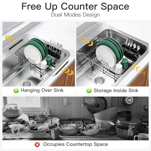JASIWAY Black Dish Drying Rack in Sink with Utensil Holder, RV, Apartment - color: Black, size: For 10"-12"w Sink
