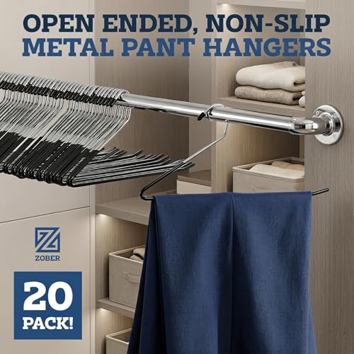 Zober Pants Hangers Non Slip - Open Ended Pants and Jean Hangers for Closet - Space Saving Clothes Hanger - Strong, Durable, Metal Pant Hangers (Black 2O Pack) (Pack of 6) - size: 2O Pack (Pack of 6)