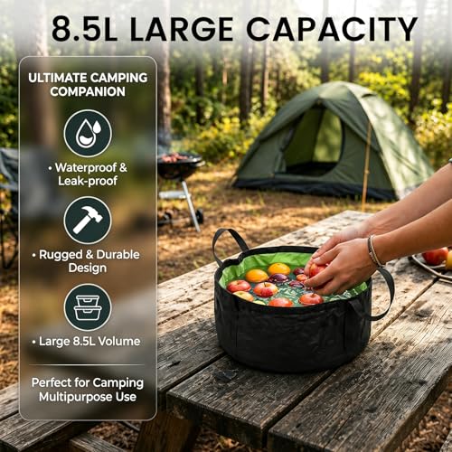 TRENDBOX Foldable Wash Basin Sink Water Bag Portable Mini 8.5L for Footbath Camping Hiking Outdoor Durable Design - color: Green