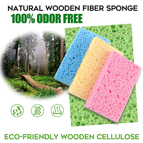 PANYEE Cleaning Scrub Colored Sponge,Non-Scratch Kitchen Cellulose Dishwashing Sponge,16Pack Biodegradable Natural Sponge (Pack of 2) - size: 16 Count (Pack of 2)
