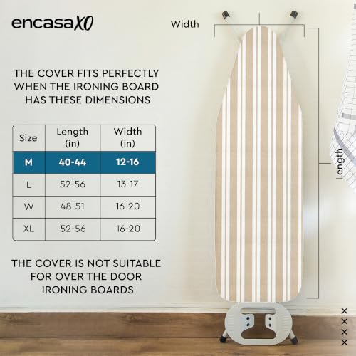 Encasa XO Ironing Board Cover and Pad, Thick Felt 42"x14" - color: Franca Beige Stripes, size: Medium