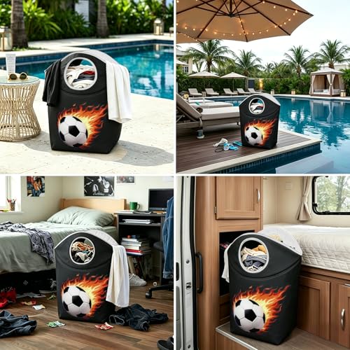 47L Collapsible Laundry Hamper with Soft Handles,Laundry Tote - color: Football-2, size: 17"L x 9.5"W x 18"H