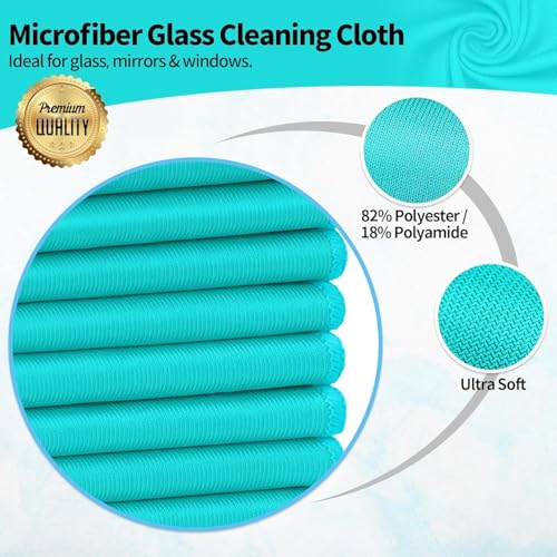 Microfiber Cleaning Cloth - 6 Pack Glasses Cleaning Cloth, 16" x 14" Window Cleaning Rags, Streak Free Lint Free Polishing Cloths Wipes for Eye Glass, Stainless Steel, Windshield, Turquoise - color: Turquoise, size: 16" x 14"