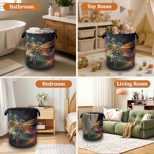 Dreamy Dragonfly Laundry Basket with Waterproof Coating, Collapsible Clothes Hamper, Large Storage Bin with Handles for Bedroom Bathroom Laundry Room - color: Dreamy Dragonfly