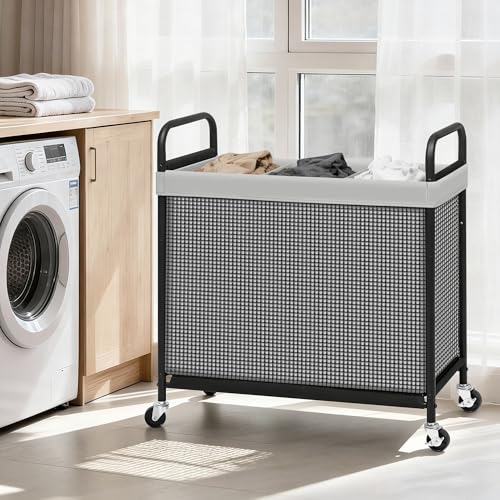 STORAGE MANIAC Rolling Laundry Hamper with Wheels 3-Section Laundry Sorter Rolling Laundrys Basket on Wheels with Removable Bag Clothes Hamper Laundrys Organizer Cart Bathroom Bedroom 120L Grey - color: Grey, size: 3-Section