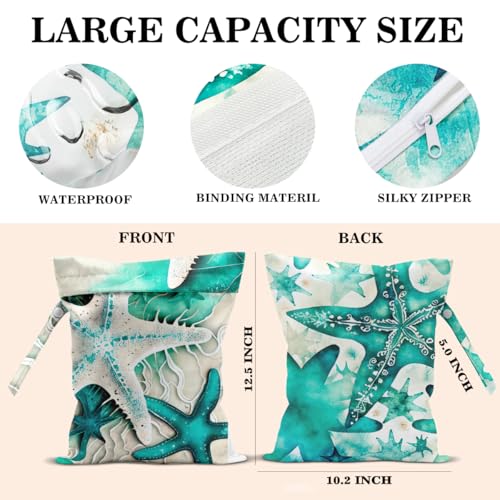 Wet Dry Bags Wet Bags Dirty Laundry Travel Bag Green Starfish Waterproof Zipper Bag for Swimsuit Travel Beach - color: Teal