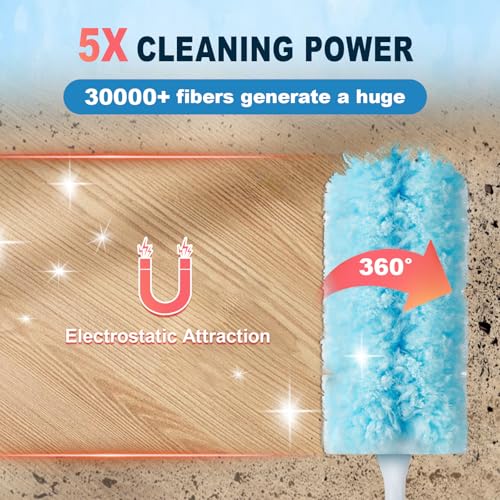 50Pcs Duster Refill Compatible with Swiffer Hand Duster +4FT Extended Handle +1 Handle, 360° Heavy Duty Duster Refills Kit for Cleaning, Office, Ceiling Fan, Baseboard & Blind - size: 50Pcs+2Handle