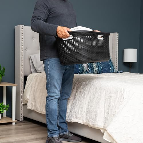 Mind Reader 40L Laundry Basket, Clothes Hamper, Premium Wicker Design, Plastic, Set of 2, Black - color: Black, size: 2-Pack
