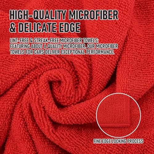 Tricol Clean Microfiber Cleaning Cloth, 16in*16in, 12 Pack Ultra-Thick Cleaning Rags, Super Absorbent, Lint Free & Streak Free Cleaning Towels for Car, House, Kitchen, Office - color: Red, size: 16 x 16 in