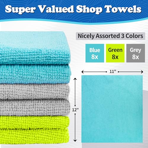FIXSMITH Microfiber Cleaning Cloth, Shop Towels Bulk, 24 Pack Microfiber Towels for Cars, All-Purpose Absorbent Cleaning Rags, Dust Cloth for Automotive, Mechanic, Garage, Bar, 12 x 11 inch - color: Multi-colors, size: 24PK