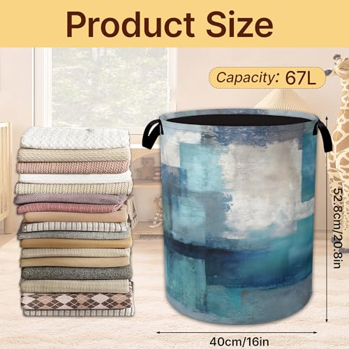 Laundry Hamper Foldable with Handles,Art Oil Painting Oxford Cloth Basket,Grey Blue Large Capacity Storage Organizer for Bedroom Bathroom Dorm Room - color: Art Oil Painting,Grey Blue