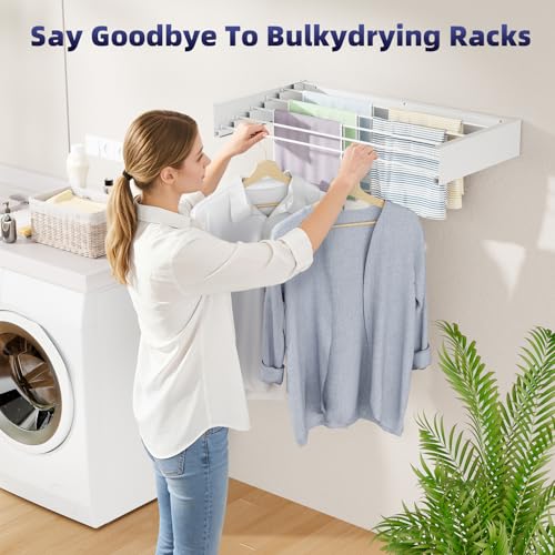 ZMBESUP Wall Mounted Drying Rack, 23.6" Foldable Clothes Drying Rack for Laundry Room Organization, Space Saving Retractable Laundry Rack for Small Space Apartment Bathroom Balcony (White) - size: 23.6"