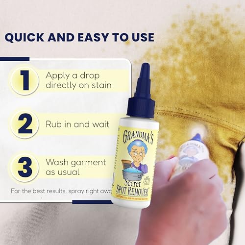 Grandma's Secret Spot Remover for Clothes - Chlorine, Bleach and Toxin-Free - Fabric Stain Remover Removes Oil, Paint, Blood and Pet Stains – 2 Ounce, Pack of 2 - size: 2.00 Fl Oz (Pack of 2), style: Spot Remover