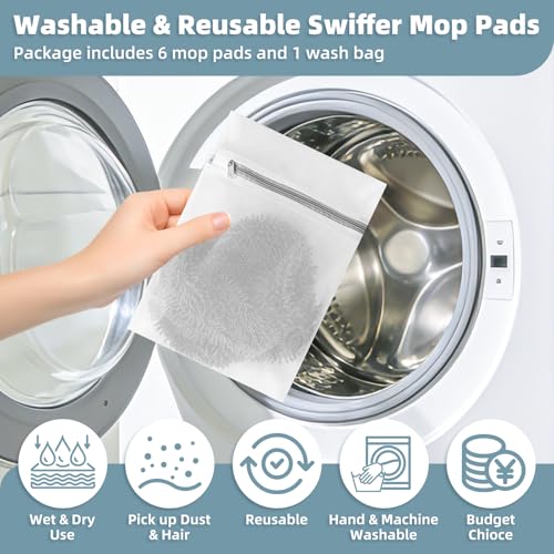 6 Pack Grey Reusable Chenille Mop Pads Fit for Swiffer Sweeper - color: 6 Pack Chenille Grey