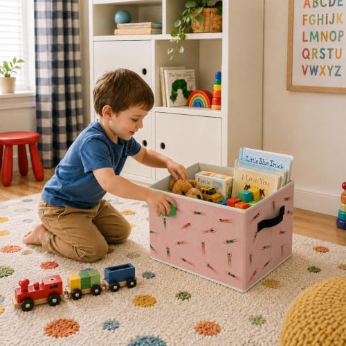 Preppy Swimming Foldable Storage Bins with Handles Boy Girl Gift - color: pink swimming