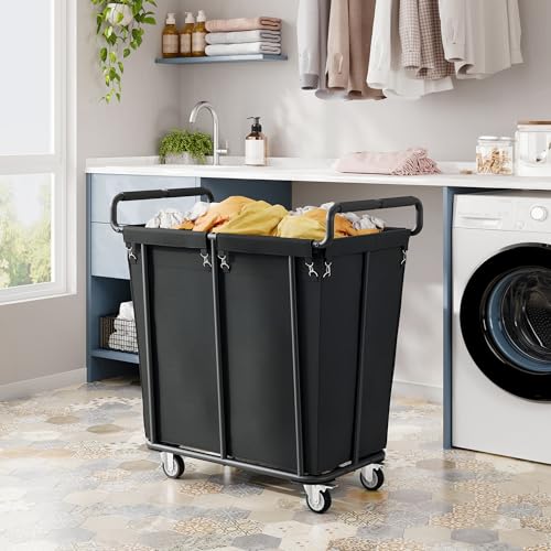 Gewudraw Extra Large Laundry Hamper with Wheels, Heavy Duty Hamper, 360L - color: Black, size: 1-Section-360L