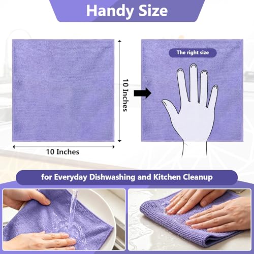 Kitchen Dish Cloths, 12 Pack, 10 x 10 Inches, Coral Velvet Kitchen Towels, Soft Lint Free Reusable Dish Cloths for Dishes, Tables and Household Cleaning, Purple - color: Purple