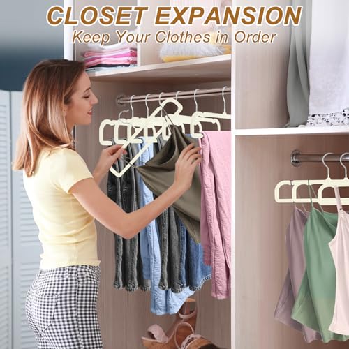 Pants Hangers Space Saving, 30 Pack Velvet Hangers for Closet with 30 Hooks, Strong Durable Non Slip Slim Clothes Hanger, Ultra Soft Flocked Hanger for Pants, Shirts, Bra, Shorts (Cream) - color: Cream