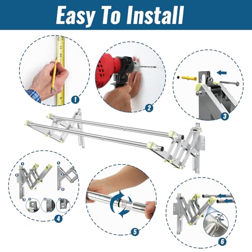 Foldable Wall Mounted Clothes Rack- Double 44'' Long Rod & 2 Thick Bases - style: 44 inches length X 2 rows