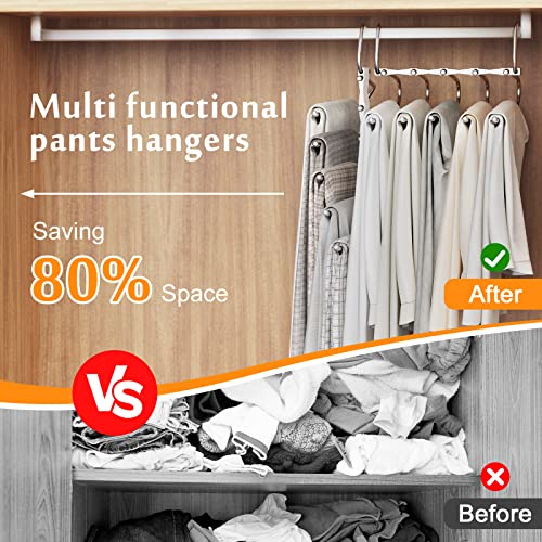 Loretoy 2 Pack Pants Hangers Space Saving, Anti-Slip Multi-Functional Pants Rack, Thickened Stainless Steel Tube with 10 Metal Clips, Two Hanging Modes Suitable for Jeans Trousers Skirts Scarf-White - color: White, size: 2 Pack