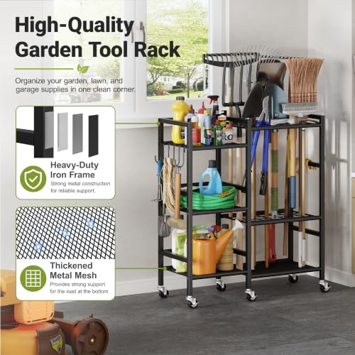 keomaisyto Garden Tool Organizer with 6 Industrial Wheels & Large Hooks - size: Large-with Wheels