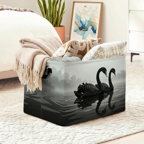 Black Swan Laundry Hamper, 56L Large Foldable Laundry Basket with Handles, for Family Clothes, Toy Storage Bin, Blankets,Decorative Organizer for Shelves & Closet Home Decor Bedroom & Nursery - color: Black Swan
