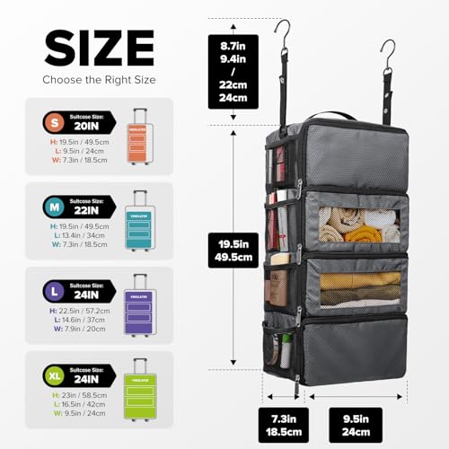 Suitcase Organizer, Hanging Travel Luggage Organizer Shelves Carry On Bag - color: Grey-S, size: Small