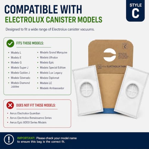 Premium Replacement Style C Bags For Electrolux Type C Canister Vacuums (24 Bags / 2 After-Filters) - style: 24 Bags / 2 After-Filters