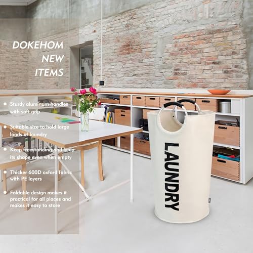 DOKEHOM 90L Large Laundry Basket Bag, Collapsible Tall Hamper, Beige - color: Beige, size: 90L