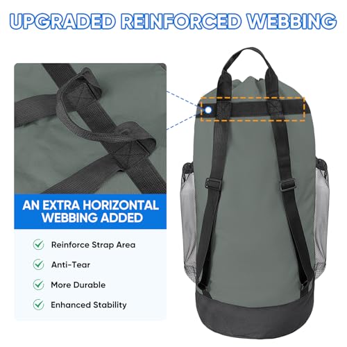 BALEINE 150L Laundry Bag Backpack, 900D Oxford Fabric Large Travel Laundry Bags with Shoulder Straps and 2 Mesh Pockets for College Dorm, Apartment, Laundromat (Dark Grey, 150L) - color: Dark Grey, size: 150L