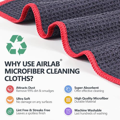 Airlab Glass Polishing Streak Free Miracle Cleaning Cloth, Grey-Red - color: Grey-red