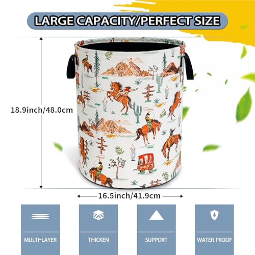 Western Cowboy Horse Laundry Basket Foldable Waterproof Hamper 18.9x16.5 In - color: Western Cowboy