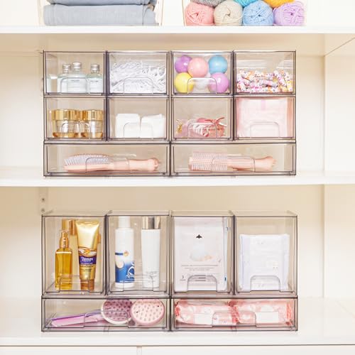 Vtopmart Clear Stackable Storage Drawers, 2 Pack Tall Plastic Organizers - style: 2pack High