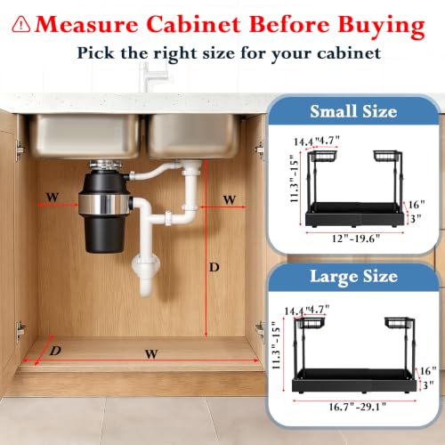 Under Sink Organizer, 2-Tier Slide Out kitchen Storage Metal Shelf, Black - size: Small