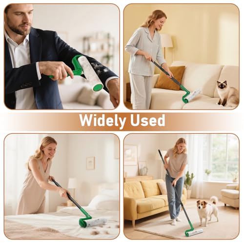 10" Large Lint Roller for Floor Carpet Pet Hair Extra Sticky with 4 Refills - color: Green With 3 Extra Refills