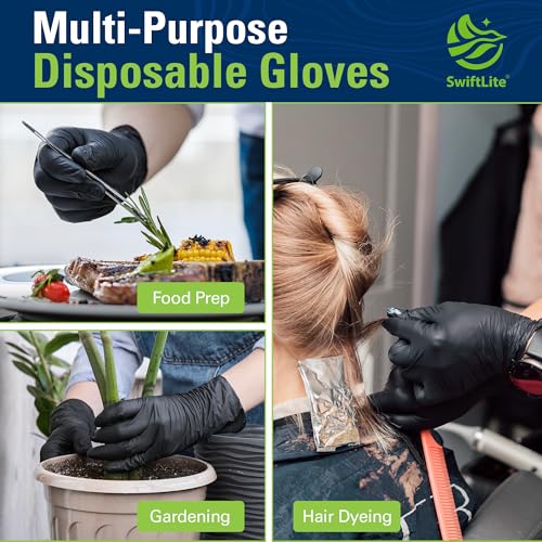 SWIFTLITE Black Nitrile Gloves Disposable Latex Free, Food Safe - color: 11-black(large 1000)