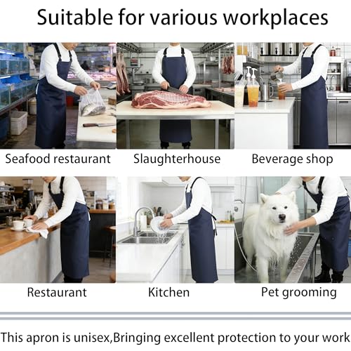 Heavy Duty Waterproof Apron,PVC, Adjustable Cross Strap,Chemical Resistant, for Butchering, Dishwashing, Food Factory - color: Dark Blue