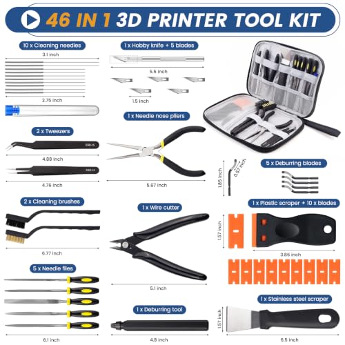 46Pcs 3D Printer Tool Kit, 3D Printer Accessories with Storage Bag
