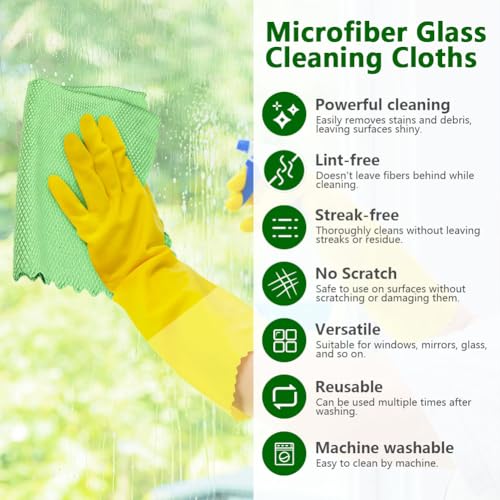 10 Pack Microfiber Glass Cleaning Cloth, 9.84x9.84 Inch Lint Free Window Cleaning Wipes, Work for Glasses, Windshields, Mirrors, and Stainless Steel, Grey Green Purple
