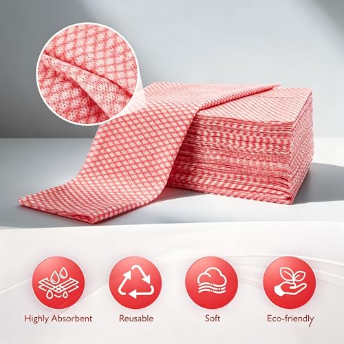 60Pack Disposable Dish Cloths for Kitchen,13.8x15.7 Cleaning Wipes - color: Red