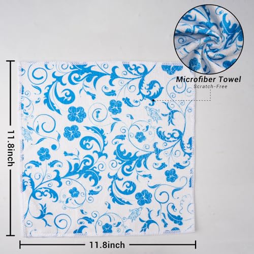 YUA Microfiber Cleaning Cloth 12 Pack,Microfiber Towels Cleaning,Microfiber Towels for Cars,Absorbent Dish Washing Cloth,Reusable Cleaning Cloths Lint Free (Blue Bellflower) - style: Blue Bellflower)