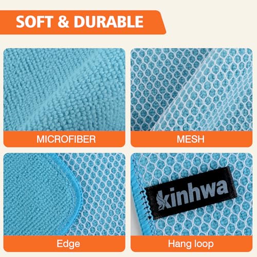 KinHwa Dish Cloths for Washing Dishes with Scrub Side, Microfiber Dish Rags - color: Blue, size: 12inchx12inch