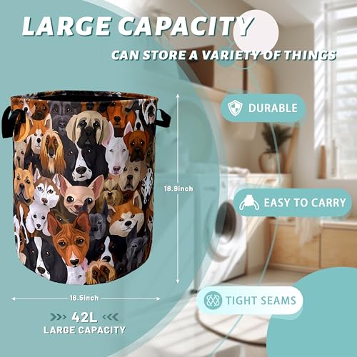 Colorful Dog Laundry Basket Oxford Cloth Foldable Hamper 18.9x16.5 Inch - color: Colorful Cartoon Dogs Animal Dog