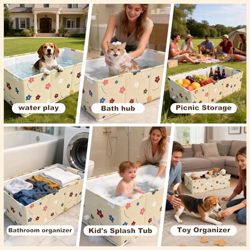 Foldable Dog Bathtub for Small to Medium Dogs & Cats Pool, Collapsible Pet Bath Tub for Shower/Kitchen Sink, Thickened Insulated Base, Portable & Space-Saving Puppy Wash Basin, Yellow - color: Yellow