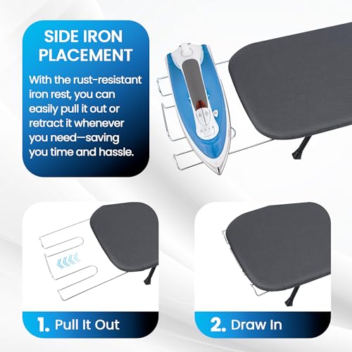 Metal Mesh Panel Tabletop Ironing Board | Foldable Iron Board | Heavy Duty Small Iron Board with Heat Resistant Cover and 100% Cotton 8mm Thicken Pad (Grey) - color: Gray