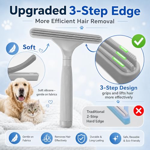 2 Pack Reusable Pet Hair Remover and Fabric Lint Scraper Set, Gray - color: Gray