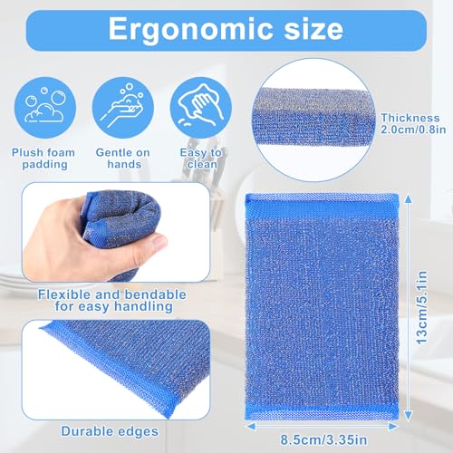 6 Pack Steel Wool Scrubber Sponges,Heavy Duty Stainless Steel Scouring Pads - color: 3 Colors